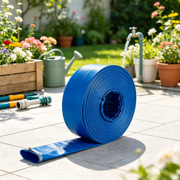 PVC Lay Flat Discharge Hose 2" x 105', Weather & Burst Resistant, Blue, for Pool & Water Transfer