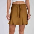 thumbnail image 2 of SMihono Women's Drawstring Satin Mini Skirt High Waisted Elegant Casual A-Line Flared Silk Short Skirts for Women Gold 10, 2 of 9