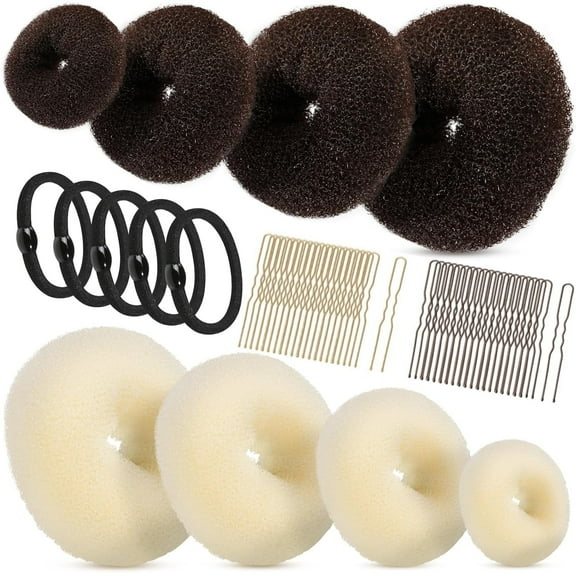 LQQBOX 8 Pcs Donut Hair Bun Maker Set with 5 Elastic Hair Ties, 40 Hair Pins for Chignon Hairstyles, Hair Accessories Shaper Set for Girls Women