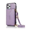 thumbnail image 5 of Wallet Case for iPhone 11 Pro, Detachable Crossbody Lanyard Strap PU Leather+Soft TPU Bumper Magnetic Clasp Back Flip Credit Card Slots Kickstand Cover for iPhone 11 Pro - 5.8", Purple, 5 of 10