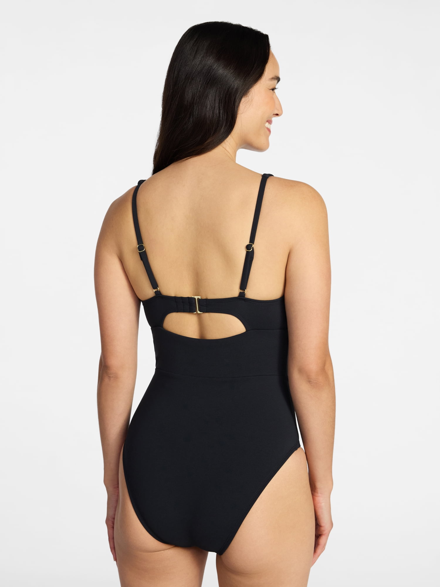 Time and Tru Women’s and Women’s Plus Ribbed Plunge One Piece Swimsuit, Sizes XS-2X
