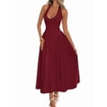 thumbnail image 2 of Women'S Casual Midi Dress V Neck Sundress Elegant Flowy A Line Beach Long Dress Wine Red S, 2 of 8