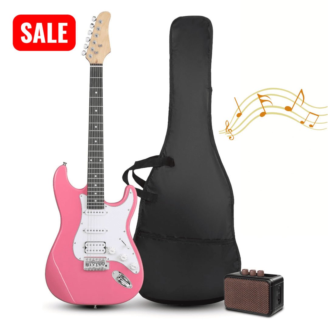 Tcbosik Electric Guitar with 5W Amp, Beginner Kit with Bag, Strap, Amp Wire, Tremolo Arm and Wrench Tool for Adults, Rose Red