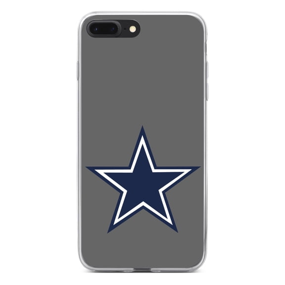 DistinctInk Clear Shockproof Hybrid Case for iPhone 7 PLUS / 8 PLUS (5.5" Screen) - TPU Bumper, Acrylic Back, Tempered Glass Screen Protector - Dallas Star Grey Navy - Football Team