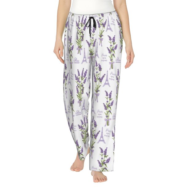 Fotbe Lavender Flowers Pantalones de Pijama para Mujer, Pantalones de Dormir, Pantalones Pj con Cordón y Bolsillos-3X-Large