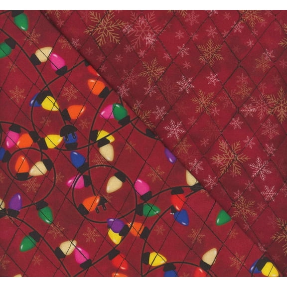 Mook Fabrics Double Faced Prequilted Christmas Lights Snowflakes By the Yard