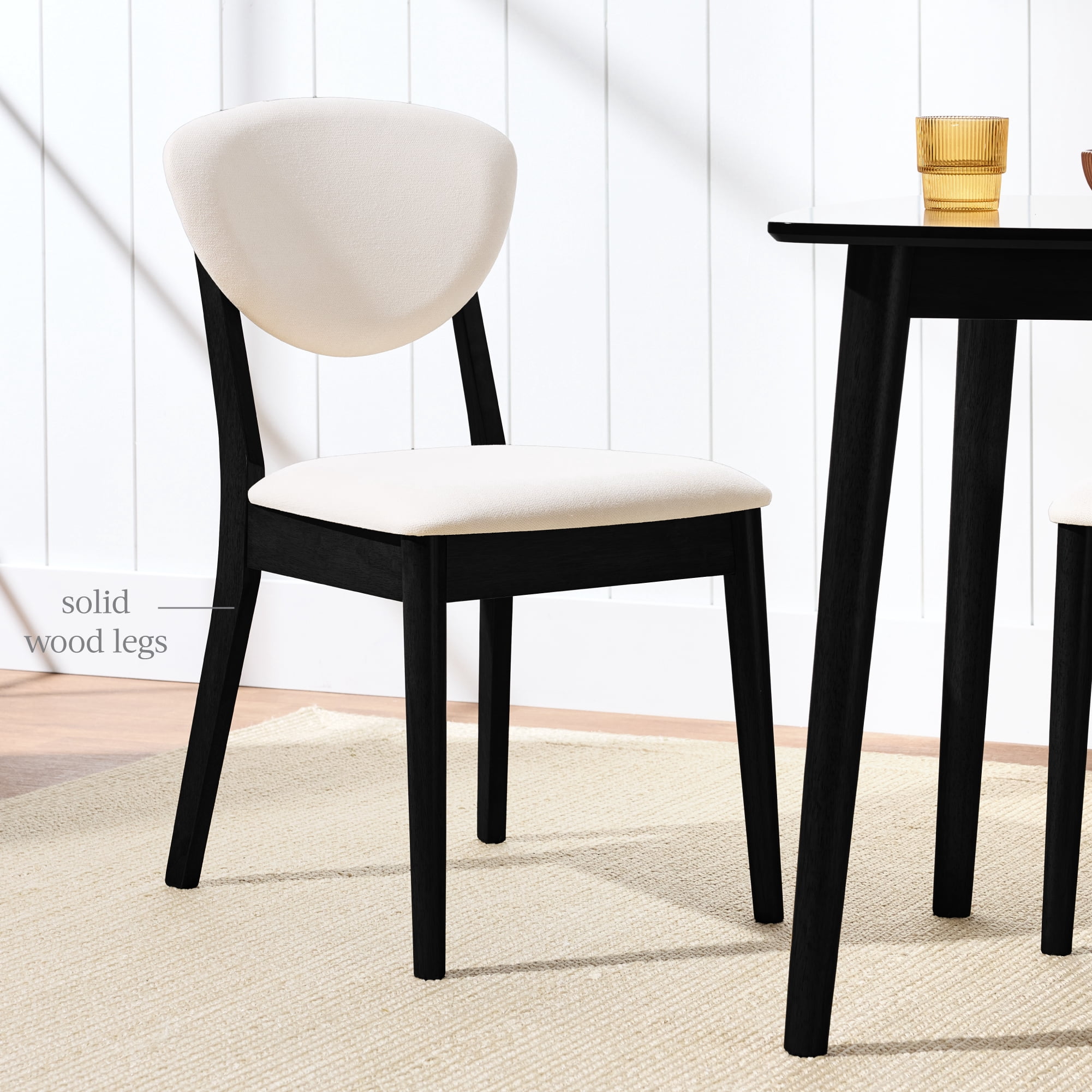 Best Choice Products 2-Piece Mid-Century Modern Wood & Upholstered Dining Chair Set - Black / Cream