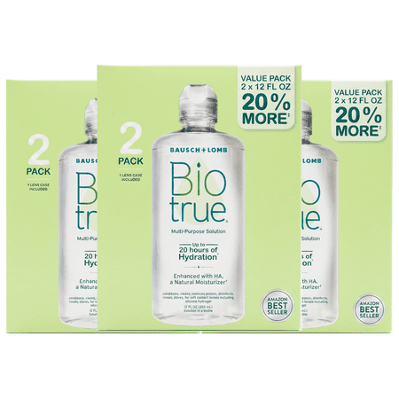 Bausch & Lomb Biotrue Multi-Purpose Contact Lens Solution, 12 oz, 2 Pack, with Lens Case 3 Pack