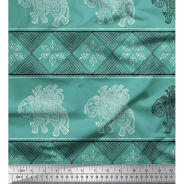 Soimoi Viscose Chiffon Fabric Floral & Elephant Block Fabric Prints by Yard 42 Inch Wide