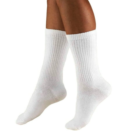 Men's Socks, Crew Length, Cushion Foot, Active Casual Style: 15-20 mmHg, White, Small