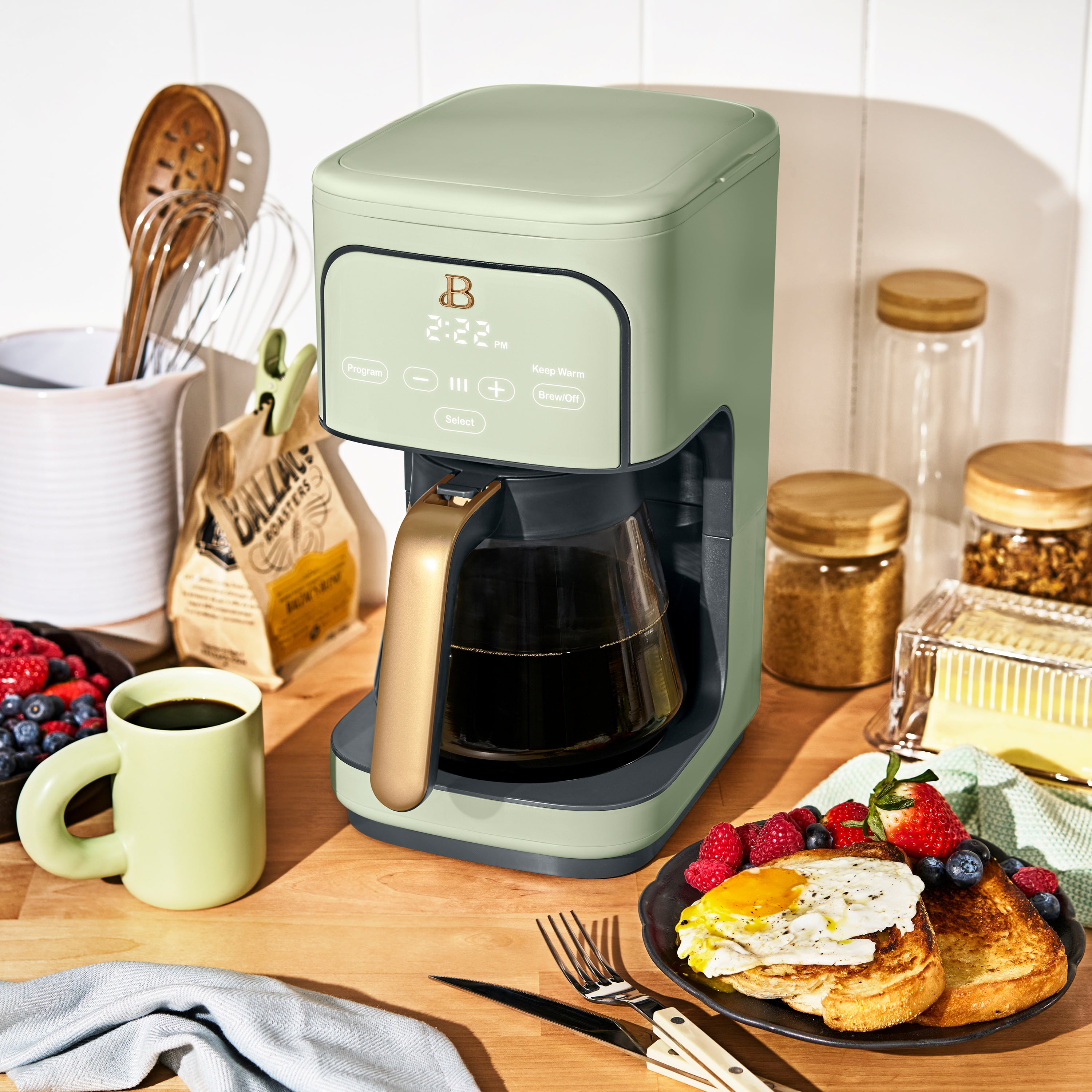 Beautiful 12 Cup Programmable Coffee Maker, Sage Green by Drew Barrymore