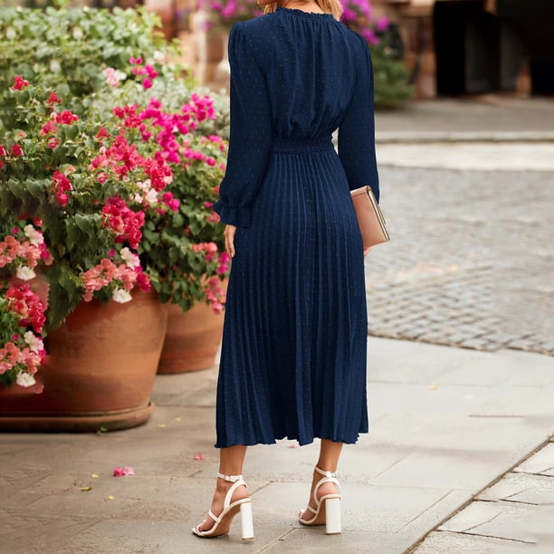 Vestido Estampado de puntos Cambio lindo Color sólido Mujer con cordones Traje diario Ygjytge Azul oscuro T XL para Mujer