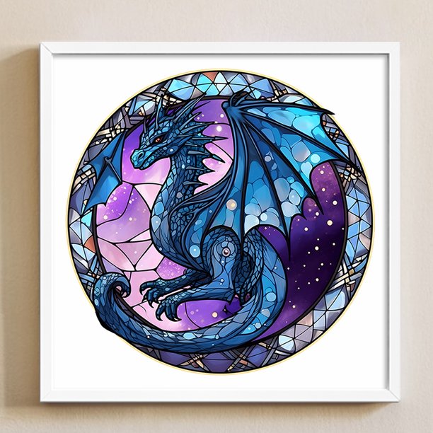 Cuadros Decorativos Bordado completo Hilo de algodón ecológico 18CT Arte de cruz de dragón con vidrieras contadas DQrwqpou embutido en tela