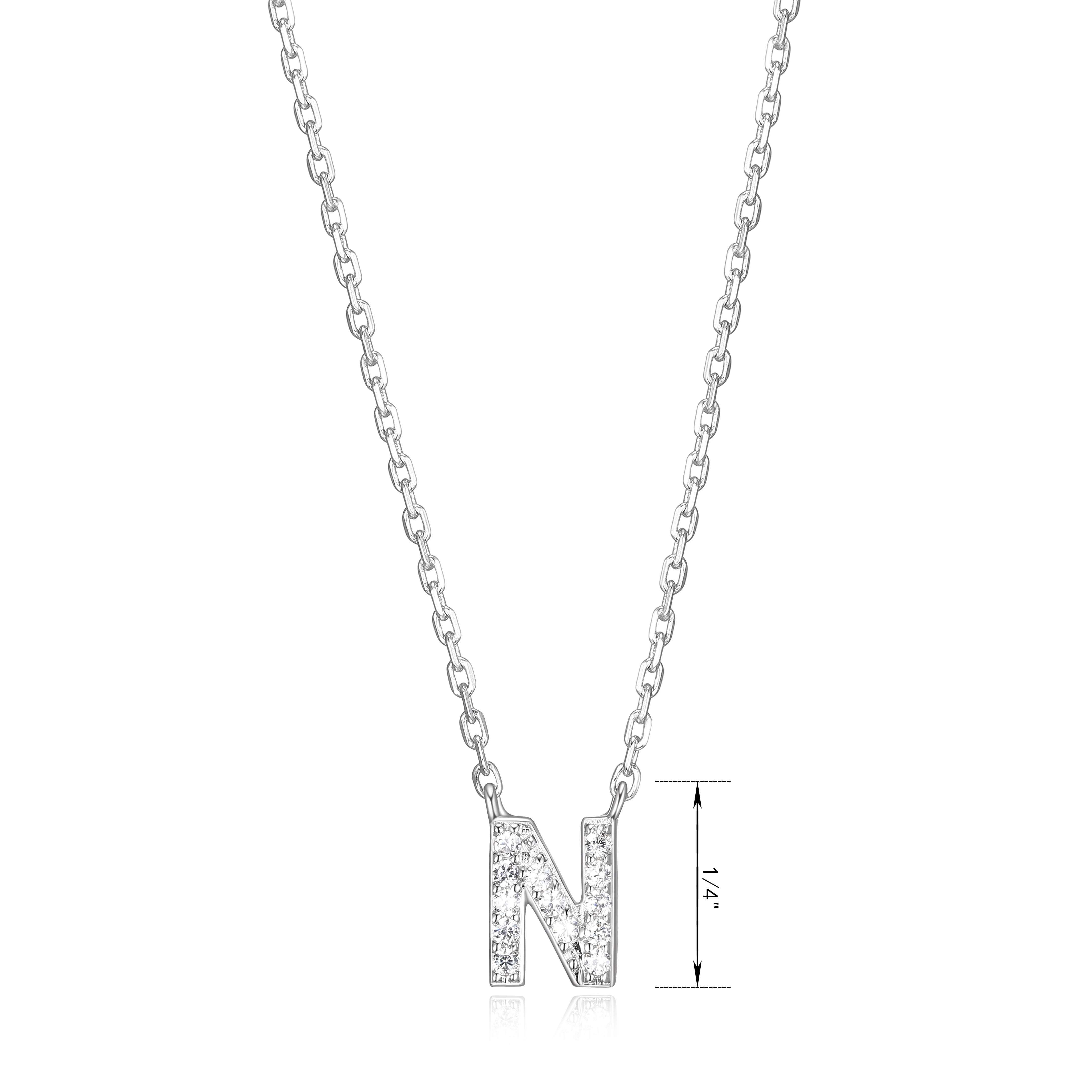 Forever Facets Women's Initial Letter "N" CZ Necklace in Sterling Silver, 18 inch
