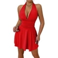 thumbnail image 1 of JGGSPWM Womens Halter Dress Deep V Backless Flowy Adjustable Tie Neck Dress Ruffle Hem Club Party Mini Dresses Red S, 1 of 5