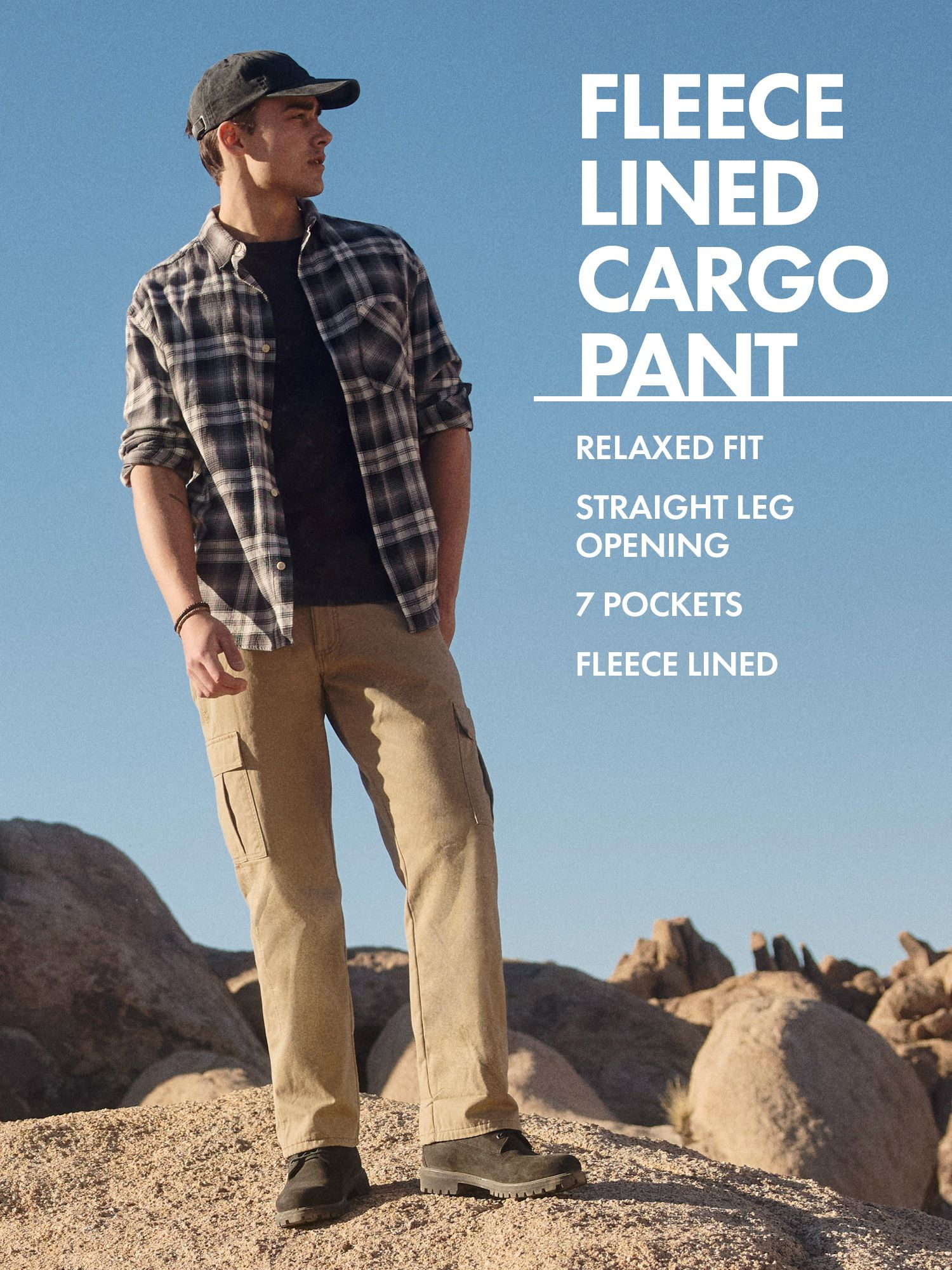 Wrangler Men's and Big Men's Relaxed Fit Fleece Lined Cargo Pant