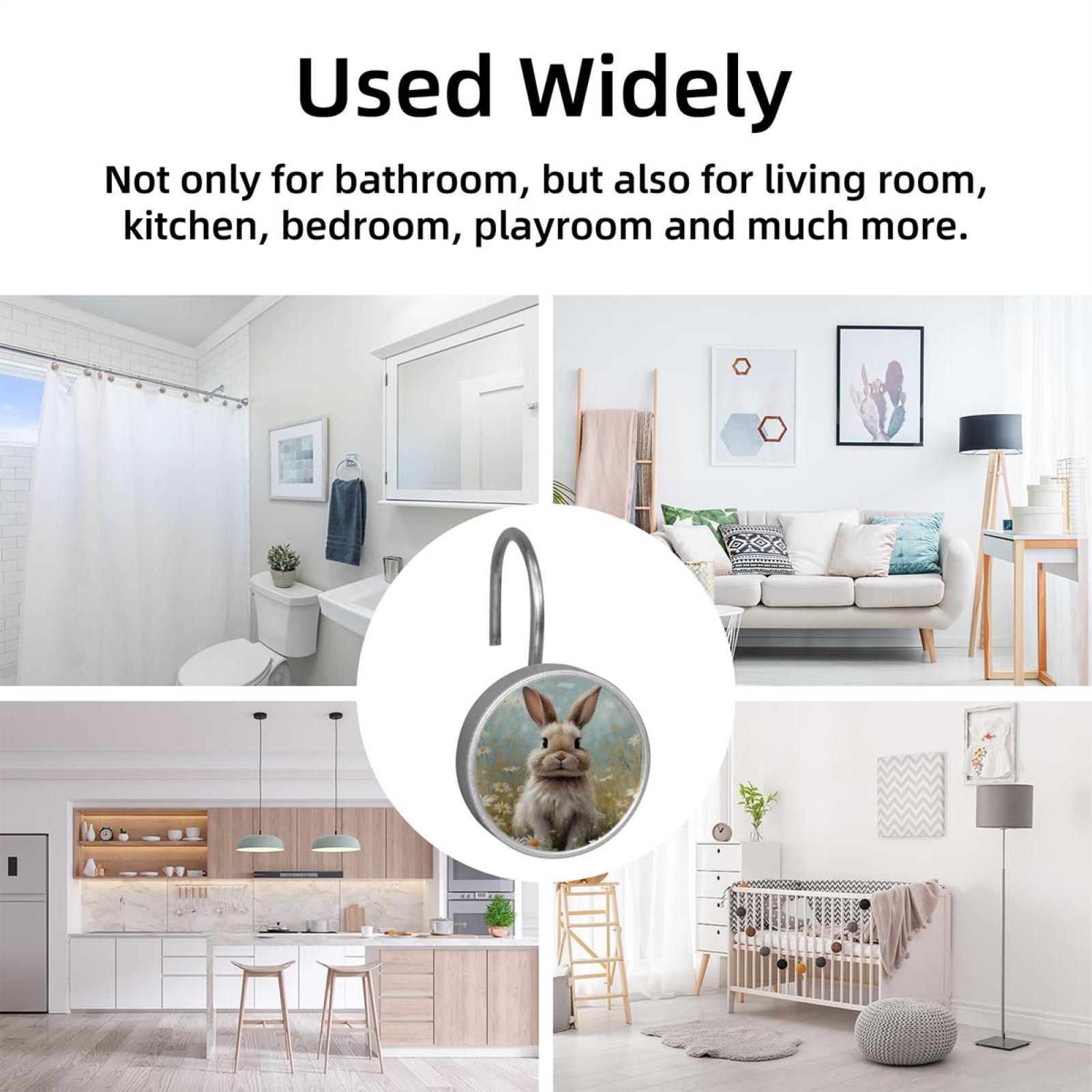 Imobaby 12 Pcs Metal Shower Curtain Hooks Rust Proof for Shower Curtain Liner - Daisy Apricot Rabbit