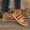 Brown, variant on Women's One Strap Slide Sandals Layered Webbing Non-Slip Comfortable Open Toe Beach Slippers Summer Plus Size Brown 7