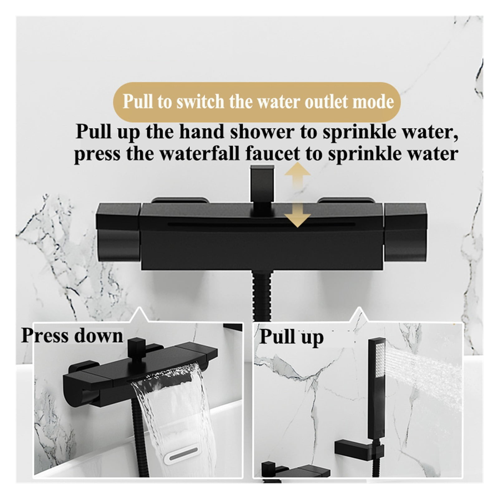 Matte Black Waterfall Spout Bathtub Faucet Hot and Cold Water Mixer Faucet Bathroom Faucets Wall-mounted Bathtub Mixers Taps