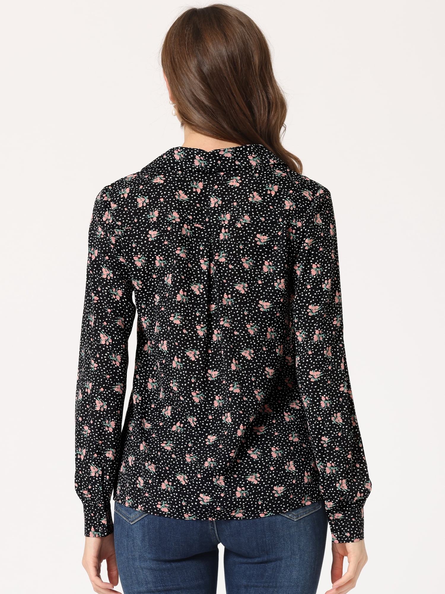 DARING DIVA Women's Valentine Long Sleeve Printed Button Down Tops XL Black Floral