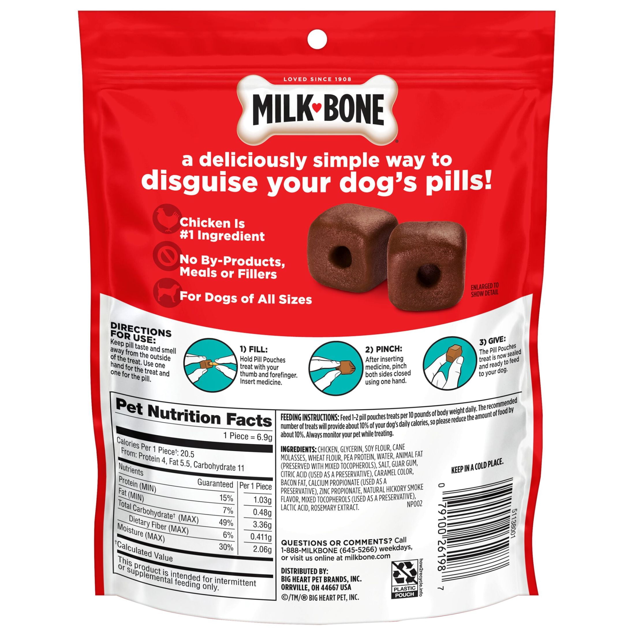 (24 pack) Milk Bone Pill Pouches Dog Treats, Hickory Smoked Bacon Flavor, 30 Count Bag