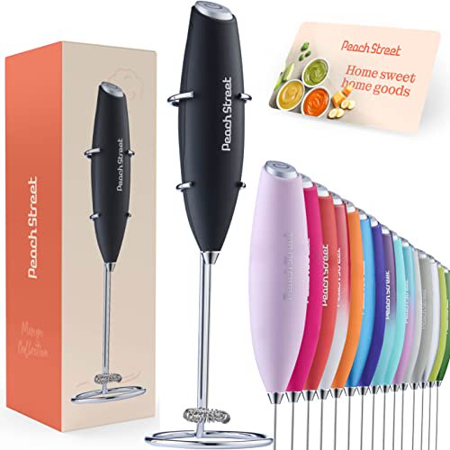 Powerful Handheld Milk Frother, Mini Milk Foamer, Battery Operated (Not included) Stainless Steel Drink Mixer with Frother Stand for coffee, Lattes, c