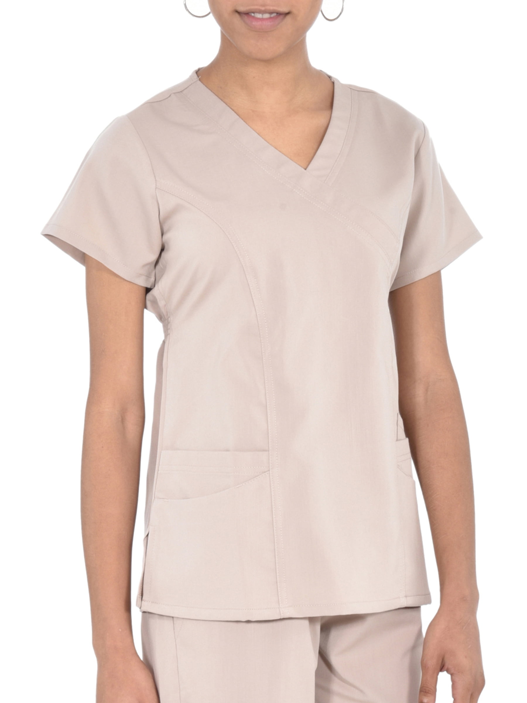 Marilyn Monroe Womens Solid Stretch Mock Neck Five Pocket Scrub Top