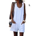thumbnail image 5 of Combinaison d'Été Sans Manches à Col Rond Ample pour Femmes, Décontractée, Couleur Unie, Poches avant, Blanc L, 5 of 5