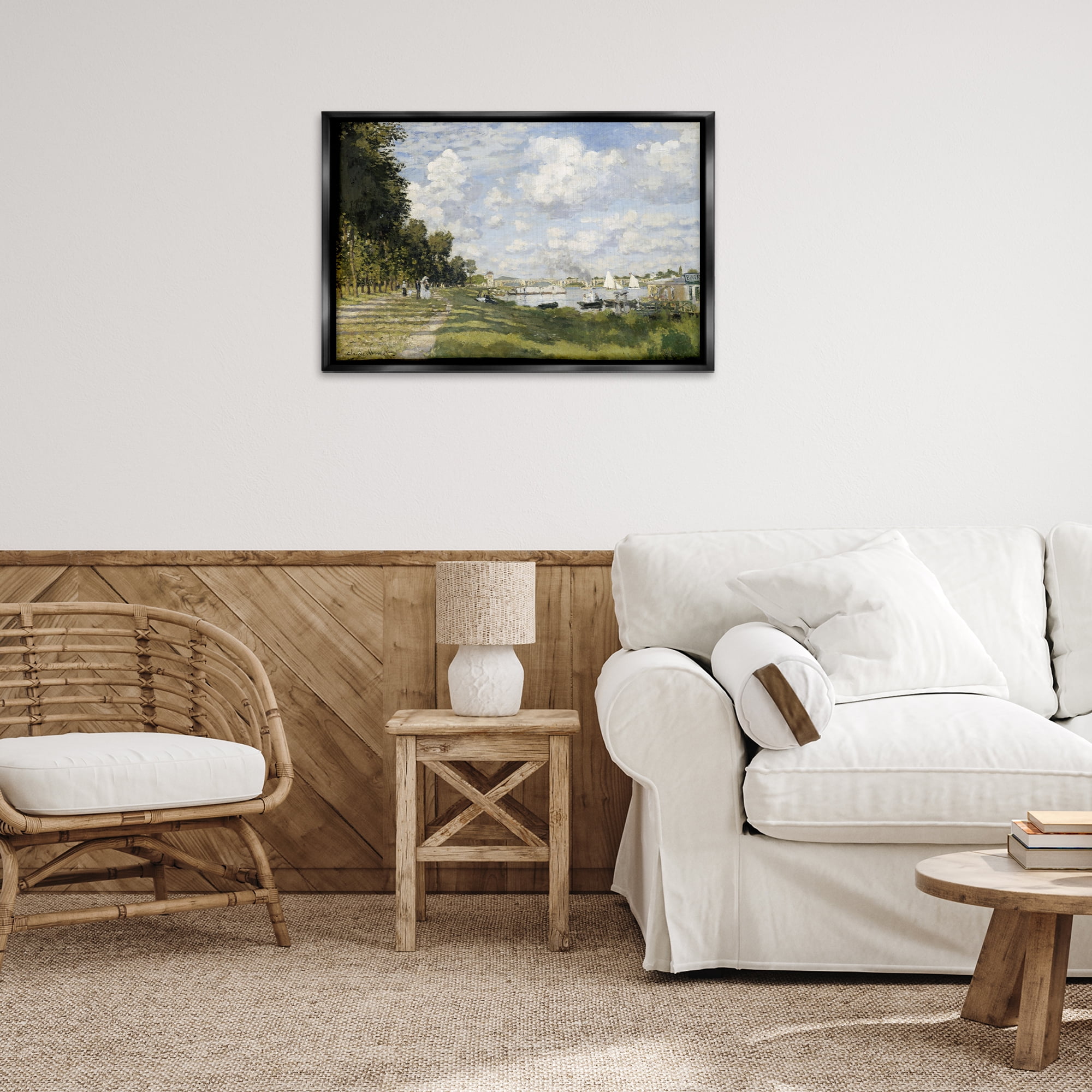 Stupell Industries Classic Monet Bassin d'Argenteuil Landscape & Nature Painting Black Floater Framed Canvas Art Print Wall Art, 31 x 21