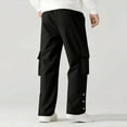 thumbnail image 5 of Havenre Men Wide Leg Sweatpants Drawstring High Waist Baggy Cargo Pants Casual Button Side Slit Running Athletic Jogger Trousers with Pockets Black L, 5 of 6