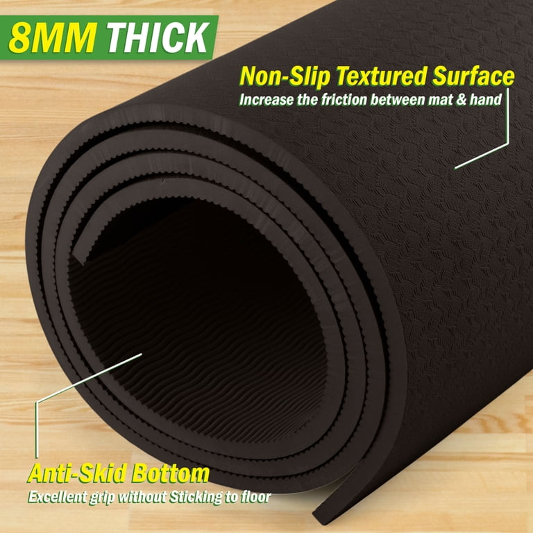 yosa エクササイズマット 黒 Wakeman Large Yoga Mat - 6'x4' 8mm Thick Non-Slip Wide Exercise