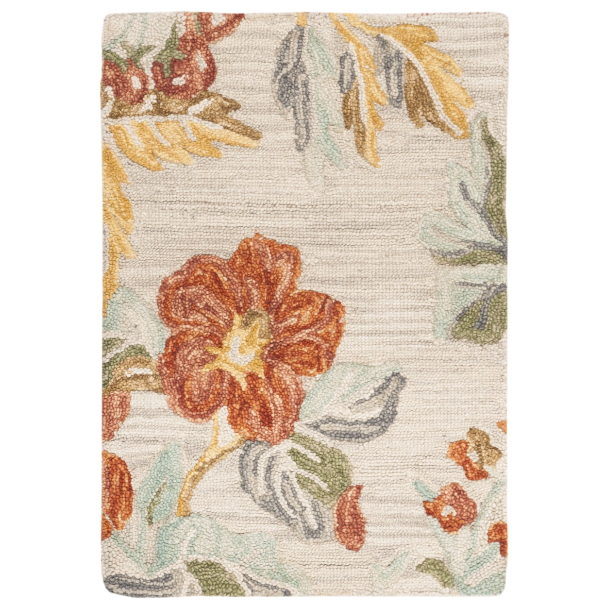 SAFAVIEH Blossom Caiden Floral Wool Area Rug, Grey/Red, 8' x 8' Square