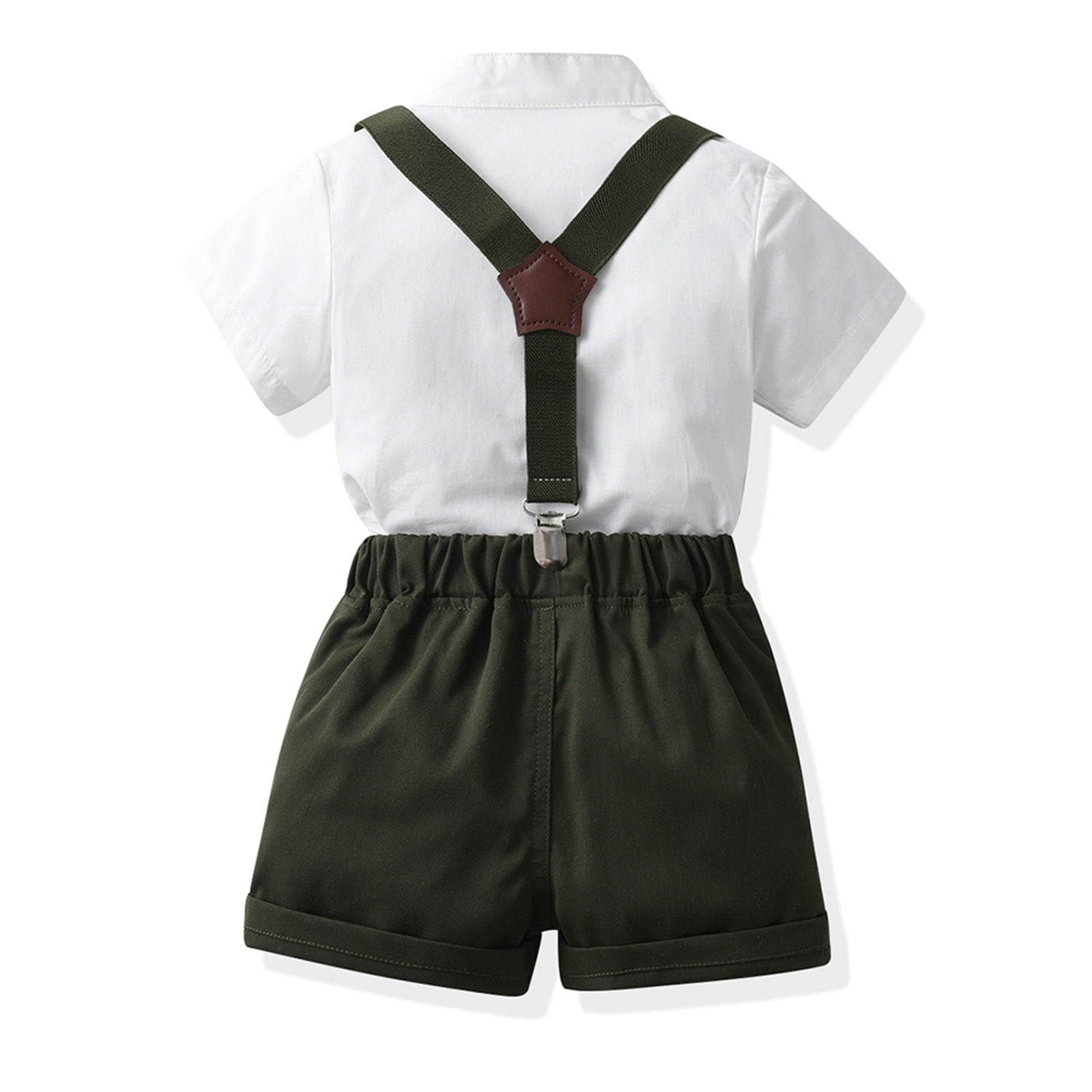 TBWNWG Toddler Gentleman Outfit 2 Piece formal Dress Shirt with Bowtie Overall Short Pants Boys Gentleman Wedding Outfits Set,Size 12-18 Months