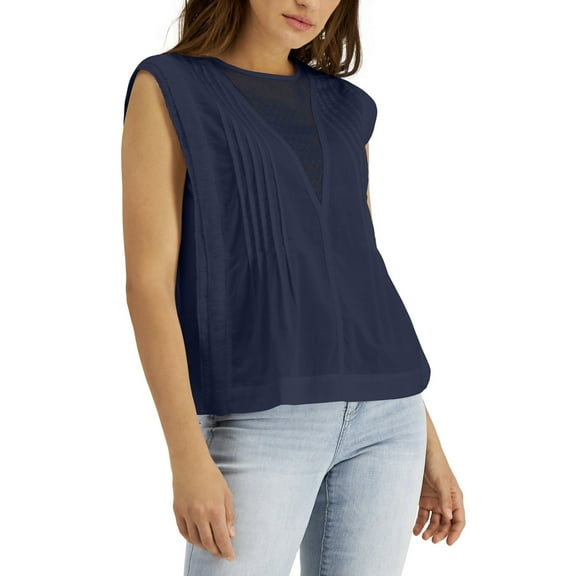 INC International Concepts Women's Sleeveless Mesh Top Indigo Sea Size L