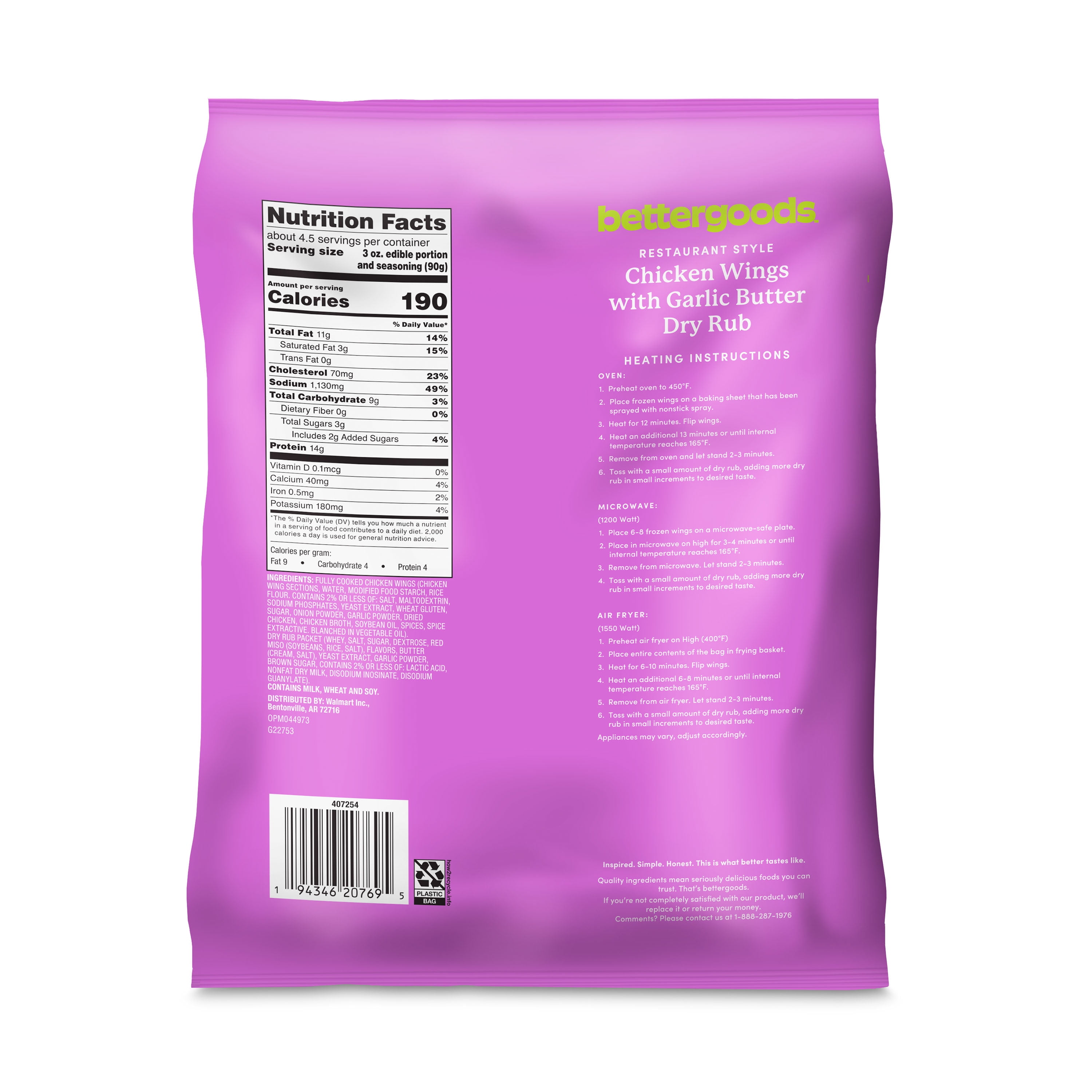 bettergoods Chicken Wings with Garlic Butter Dry Rub, 22 oz (Frozen)