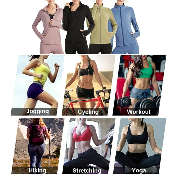 Women Lightweight Full Zip Running Track Workout Jackets Thumb Holes Slim  Sport Sweatshirt Exercise Gym Activewear 