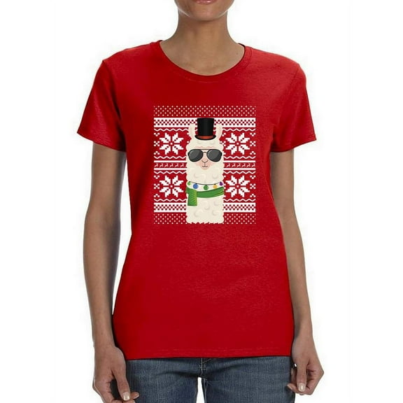 Christmas Llama T-Shirt Women -Smartprints Designs, Female 4X-Large