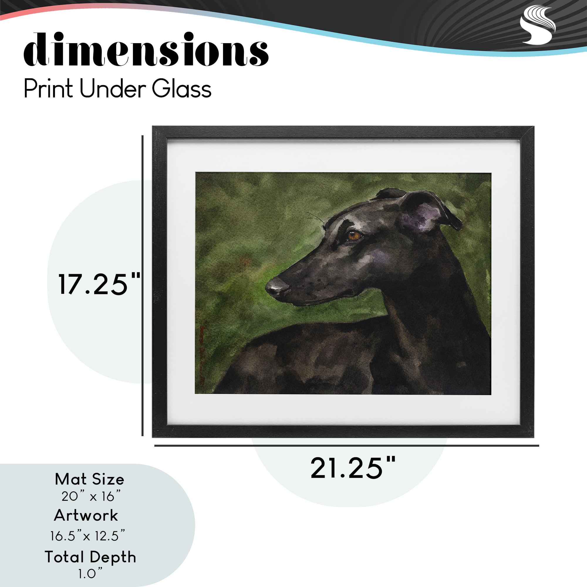 Stupell Industries Black Greyhound Portrait Black Framed Print Under Glass, design by George Dyachenko