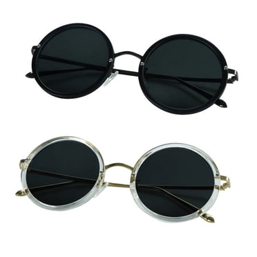 LifeArt 2 Pack Vintage Round Sunglasses for Men and Women UV400 Protection Outdoor Shades with Black Silver Clear Gold  2.50 Magnification Frame