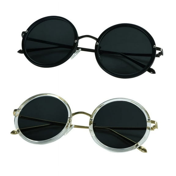 LifeArt 2 Pack Vintage Round Sunglasses for Men and Women UV400 Protection Outdoor Shades with Black Silver Clear Gold 2.50 Magnification Frame