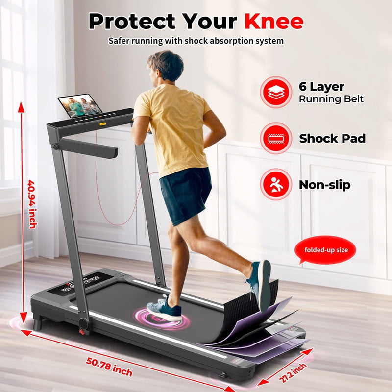 Treadmill with Auto Incline 3 in 1 Folding Handle handrail, Under Desk Portable Walking Pad for Home Office,Walking Jogging Running Pad 2.5HP Low Noise with Remote Control, White