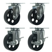 4 All Steel Swivel Plate Caster Wheels w Brake Lock Heavy Duty High-gauge Steel (4" Combo 2x swivel with brake, 2x swivel)