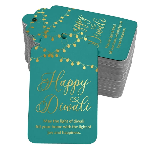 Inkdotpot Real Gold Foil Happy Diwali Tags Favor Hang Paper Tags 100 Pack