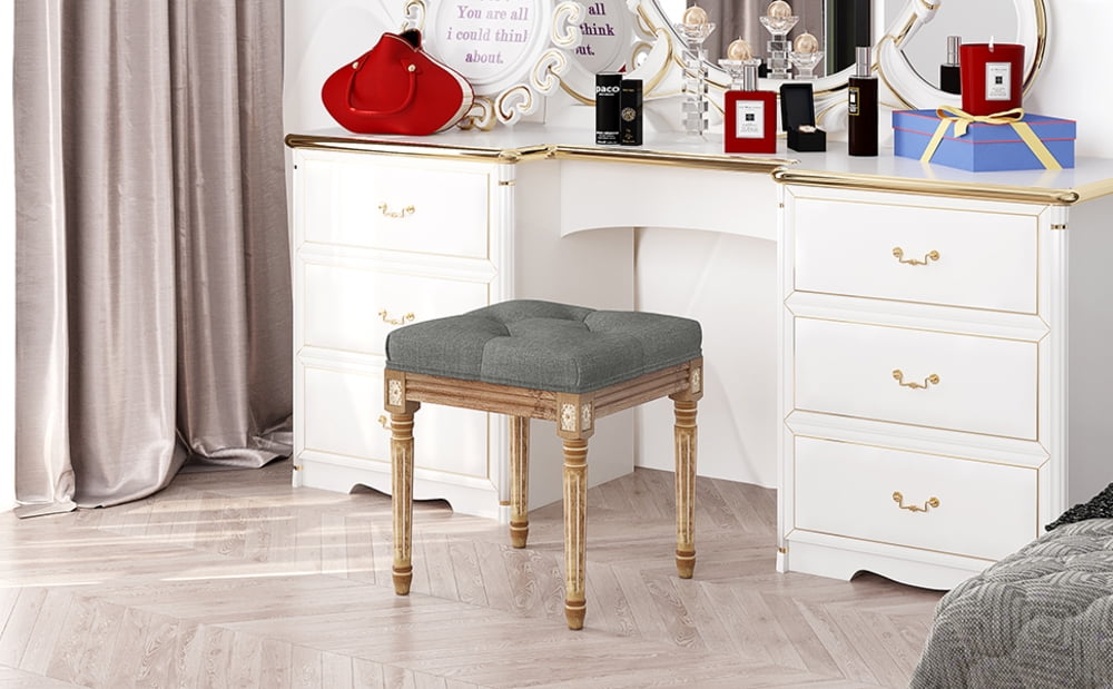 Homefort Vanity Stool, Makeup Bench, Dressing Stool with Antique Carved