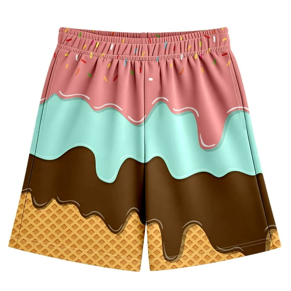 oqasdz Boys Girls Shorts Ice Cream Print Elastic Waist Breathable Swimwear Kids Child Outdoor Sports Casual Board Shorts Size 2 Y-3 Y