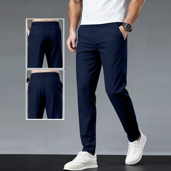 Antqov Cargo Pants for Men, Elastic Waist Solid Color Stretch Button Zipper Straight Leg Pants with Pockets, Outdoor Sports Fashion Casual Hiking Workwear Pants