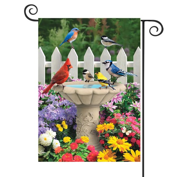DMERBYL Spring Garden Friends Garden Flag Birds Bird bath Floral 12.5" x 18"