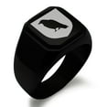 thumbnail image 1 of Stainless Steel Raven Bringer of Death Coat of Arms Shield Engraved Square Flat Top Biker Style Polished Signet Ring, 1 of 1