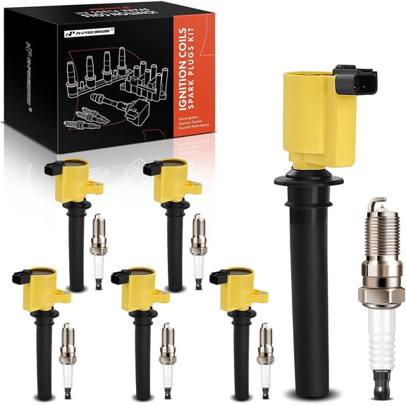 A-Premium (Yellow) Set of 12 Ignition Coil Pack and Iridium Spark Plugs Compatible with Mazda MPV 2002 2003 2004, 3.0L