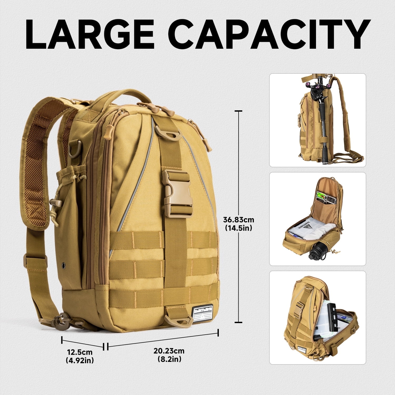 Ghosthorn Fishing Tackle Backpack with Trays 3600 Tackle Boxes & Rod Holders, Large Outdoor Storage Tackle Bag for Fishing